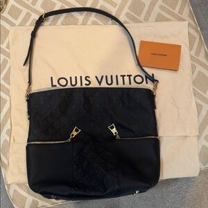 Louis Vuitton Black Embossed Monogram Shoulder Bag with Gold Hardware
